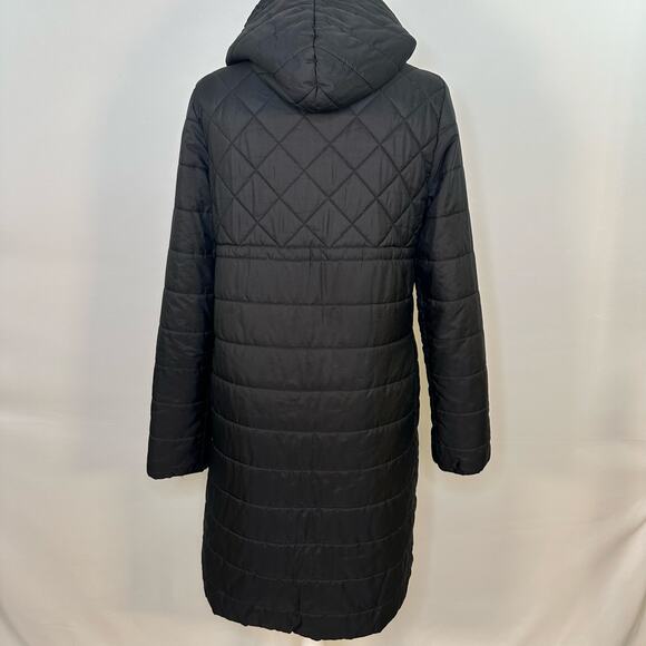 Fabletics Knee Length Hooded Puffer Jacket Black - Picture 3 of 9